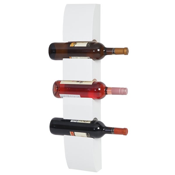 Weinregal aus Holz mit drei Weinflaschen