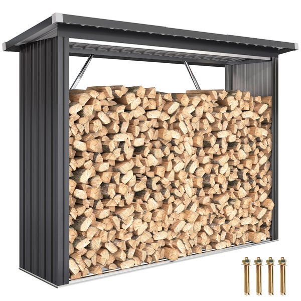 Holzlagerregal aus Metall mit Holz und Befestigungsmaterial