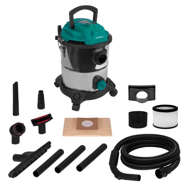 VONROC Nass und Trockensauger - Nasssauger, Industriesauger trocken und nass - Werkstattsauger 1400W - 20L Tank - 3m Schlauchlänge - inklusive Zubehör