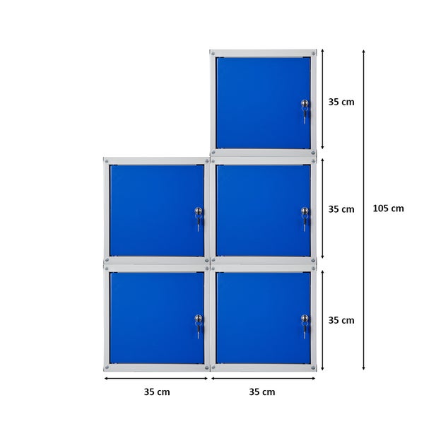 PROREGAL Mega Deal 5x Schließfachwürfel Cubic HxBxT 35 x 35 x 35 cm Grau-Blau