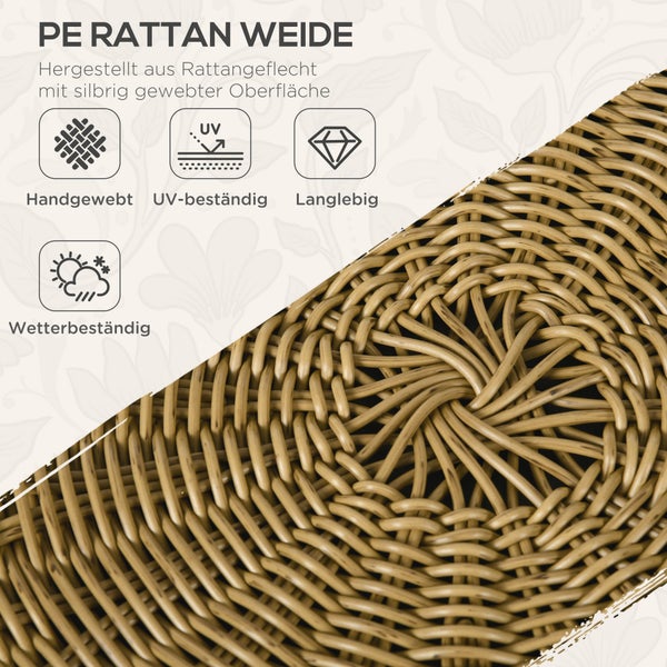 Outsunny 5 tlg. Rattan Gartenmöbel-Set, Sitzgruppe mit Kissen, 2 Couchtischen, 2 Sesseln, 1 Doppelsofa,  145L x 70B x 78Hcm, Stahl, Beige