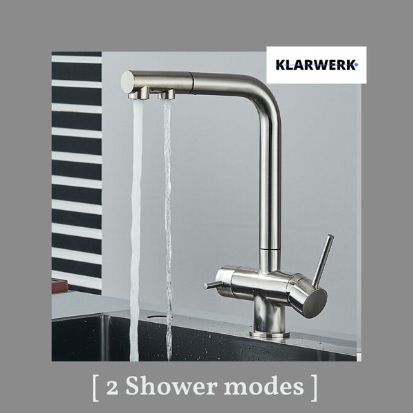 Felix | 3 Wege Premium Edelstahl gebürstet ausziehbare Armatur | Silber Chrom Osmose Wasserhahn Küche |Mischbatterie - 360 Grad | Filter 3 Anschlüsse
