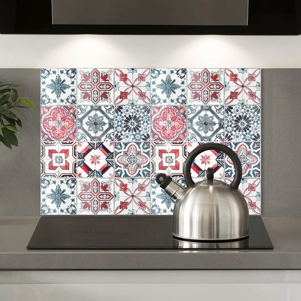 Küchen Spritzschutz | Küchenrückwand | Alu-DiBond | Fliesenschutz für den Herd und Spüle | Küche | Küchenfliesen | Fliesenspiegel | Rückwand, Größe: 60 x 40 x 0.3 cm Küchenrückwand und Spritzschutz Rot Mosaik