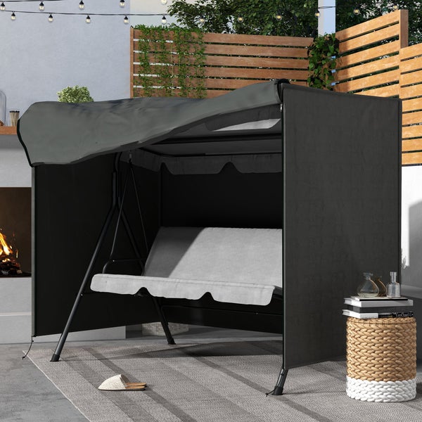 Outsunny Hollywoodschaukel Abdeckung 3 Sitzer, Wasserabweisend Winterfest Schutzhülle für Gartenschaukel, UV-Beständig Abdeckplane, Abdeckhaube, Reißfest 600D Oxford Gewebe, 205x124x164cm Dunkelgrau
