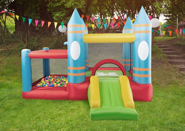 Home Deluxe - Aufblasbare Hüpfburg FABI - 270 x 295 x 210 cm - inkl. Gebläse und Zubehör, UV-Beständig I Spielburg Springburg Hüpfschloss