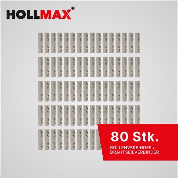 Hollmax Logo, 80 Stück Rollenverbinder und Drahtseilverbinder aus Metall mit Schrauben.