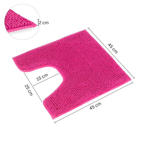 Rosa Badematte für WC mit Ausschnitt, Chenille, 45 mal 45 Zentimeter, Florhöhe 2 Zentimeter.