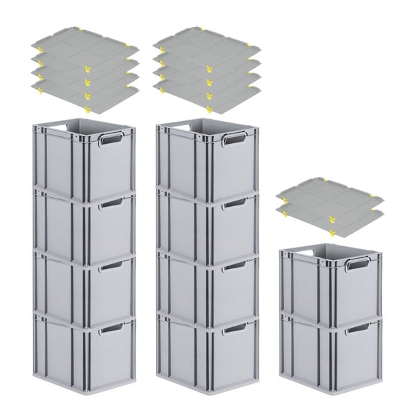 PROREGAL Spar Set 10x Eurobox Nextgen Economy Mit Auflagedeckel & 4x Schiebeschnappverschlüsse Gelb Griffe Offen HxBxT 32 x 30 x 40 cm 30 Liter