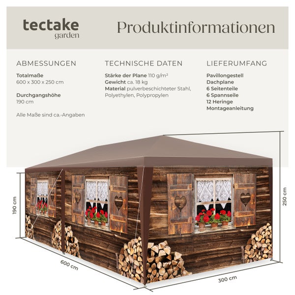 Pavillon tectake Almchalet wasserdicht in 2 Größen, im Steckystem braun