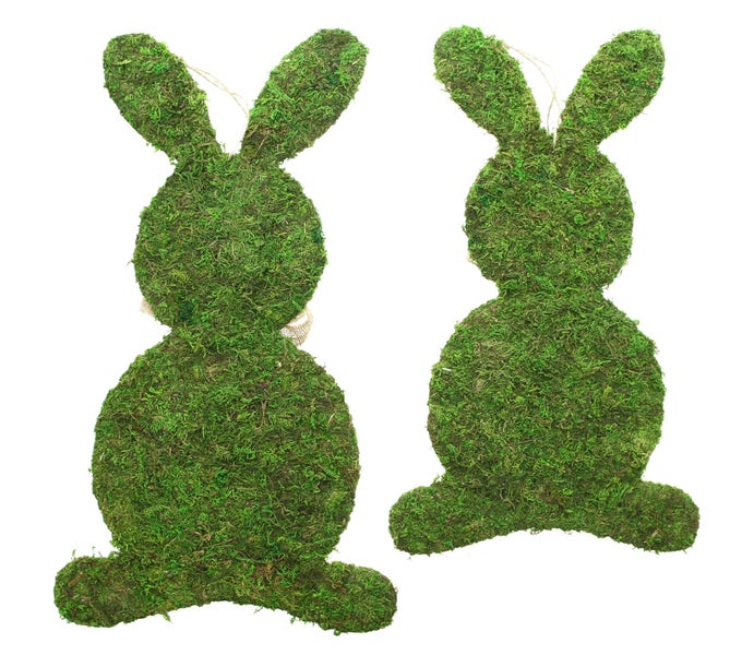 FRANK FLECHTWAREN | Mooshase Schleifchen, 2er Set, MOOS, METALL, JUTE, HANF, 27 x 2,5 x 46 cm, 31 x 2,5 x 52 cm