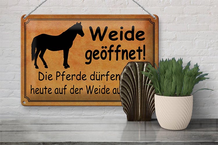 Blechschild Spruch 30x20cm Weide geöffnet Pferde dürfen