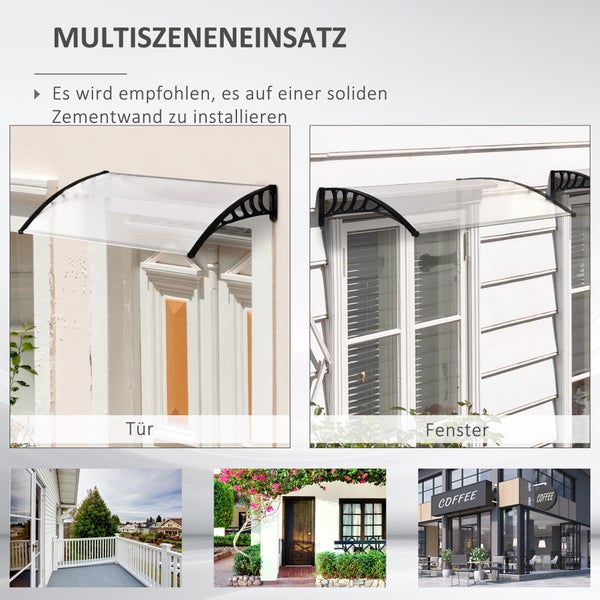 Outsunny Vordach für Haustür Überdachung 89 x 122 cm Haustürdach aus Polycarbonat, Pultbogenvordach mit UV-Schutz, Sonnenschutz Regenschutz für draußen, Weiß