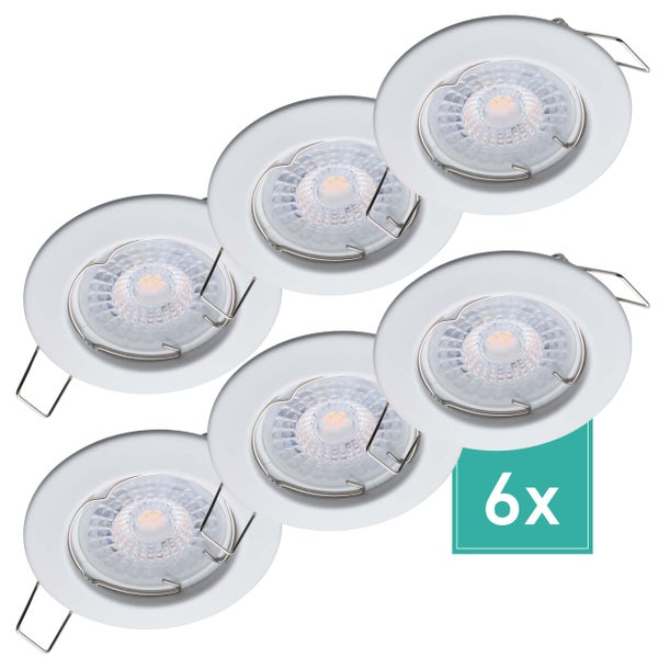 Oktaplex Lighting 6er Set LED Spots Sedan - 3 Stufen dimmbar - 4,8W 3000K 230V 380lm Warmweiß 120° - Deckenspot Weiß Lochmaß 60mm