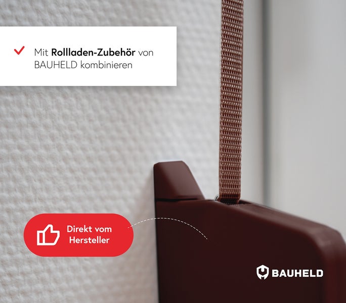 Rollladen Gurtwickler mit dem Bauheld Logo.