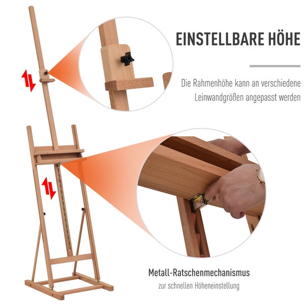 Verstellbare Holz Staffelei mit Metallsperrklinkenmechanismus zur schnellen Höhenverstellung