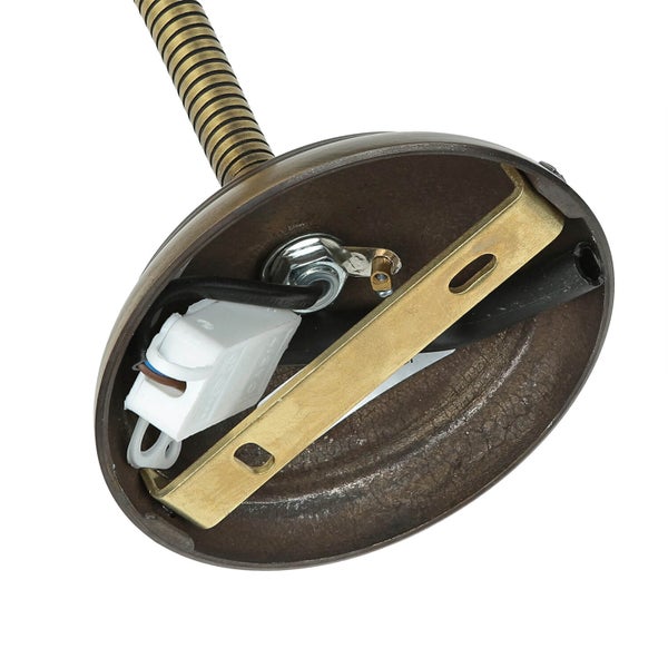 Innenansicht einer Lampe mit elektrischen Bauteilen und flexibler Halterung