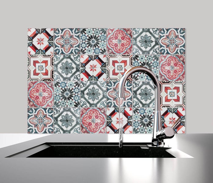 Küchen Spritzschutz | Küchenrückwand | Alu-DiBond | Fliesenschutz für den Herd und Spüle | Küche | Küchenfliesen | Fliesenspiegel | Rückwand, Größe: 60 x 40 x 0.3 cm Küchenrückwand und Spritzschutz Mosaik Rot