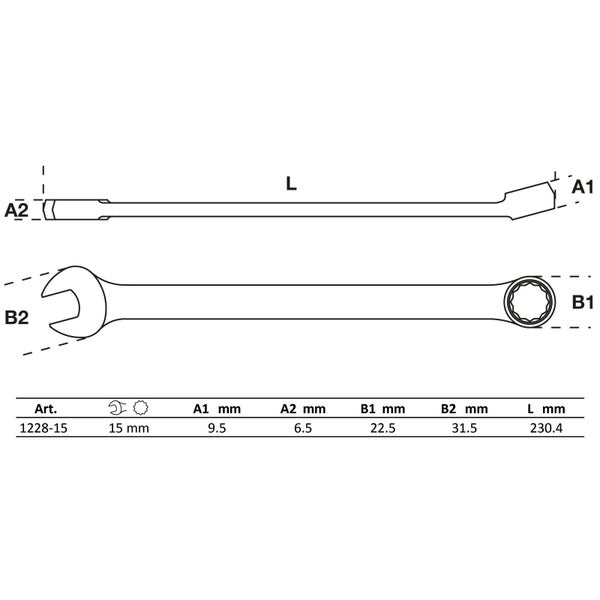 BGS Maul-Ringschlüssel extra lang SW 15 mm - 1228-15