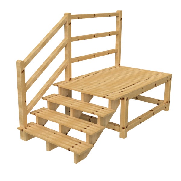Holzterrasse mit Treppe und Geländer