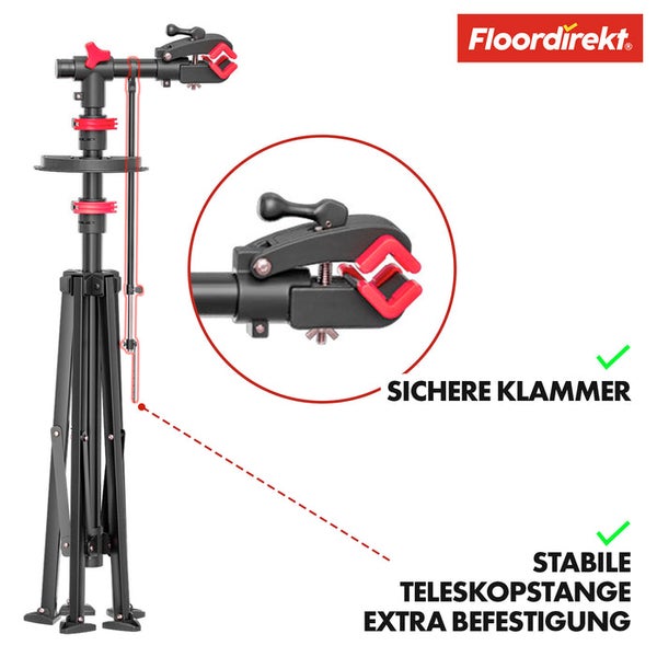 Fahrrad Montageständer mit stabiler Teleskopstange und sicherer Klammer