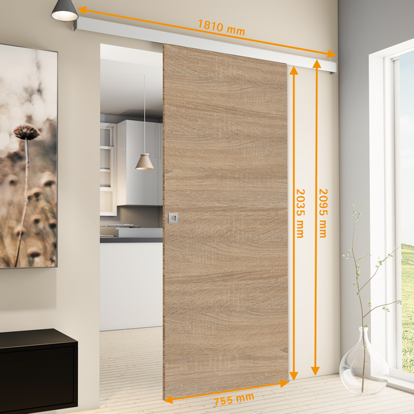 Tür Schiebetür Komplettset Holz Wildeiche 755x2035 Zimmertür Holztür Schiebetürsystem -  Quadratgriff