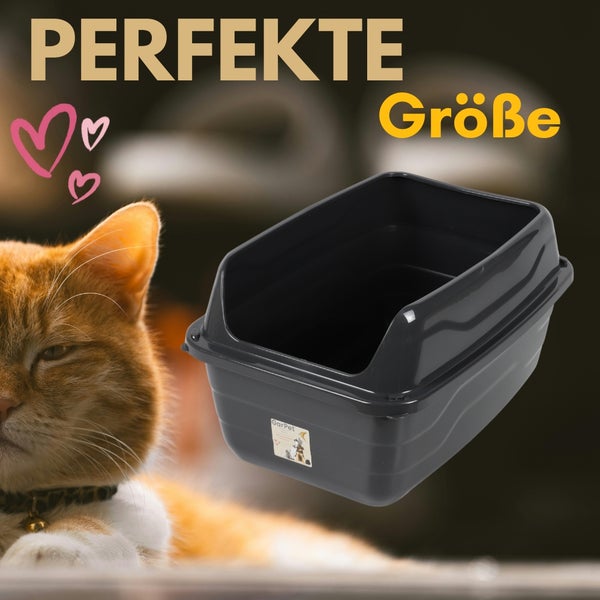 2x Katzenklo mit hohem Rand Schwarz Katzentoilette XXL Katzenklo offen hoher Rand Katzenklo ohne Deckel Extra Hoch 56x40x30 cm Anthrazit