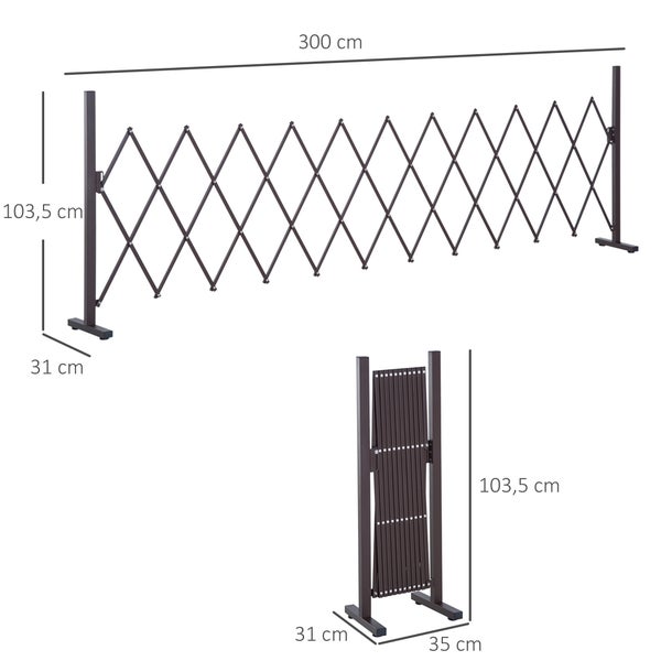 Outsunny Scherengitter, Absperrgitter, ausziehbar, 35-300 cm, H103,5 cm, Alu, Braun