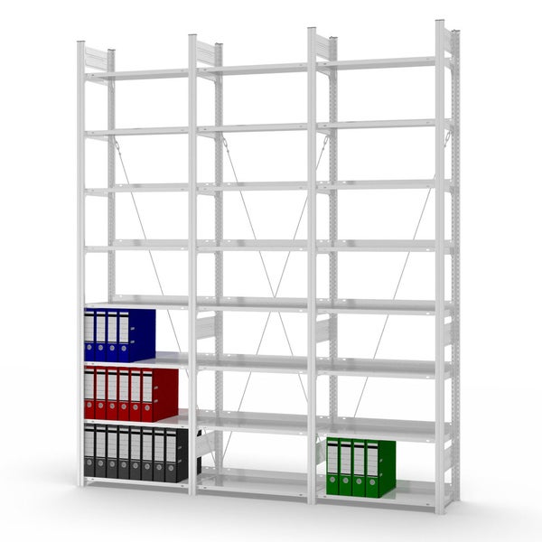 PROREGAL Aktenregal Stecksystem T-Profil Grundregal HxBxT 270 x 75 x 30 cm 8 Ebenen Fachlast 60 kg Einseitig Nutzbar Lichtgrau