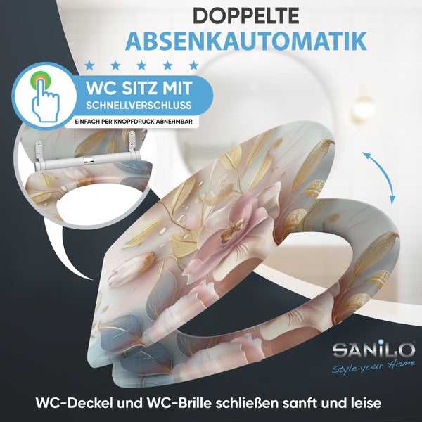 WC-Sitz mit Absenkautomatik und Schnellverschluss mit Blumenmuster