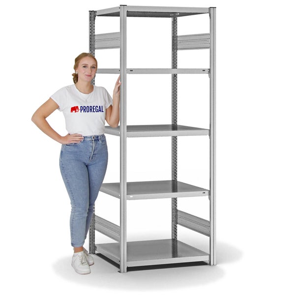 PROREGAL Fachbodenregal Stecksystem T-Profil Medium-Duty Grundregal HxBxT 200 x 75 x 60 cm 5 Ebenen Fachlast 240 kg Beidseitig Nutzbar Verzinkt