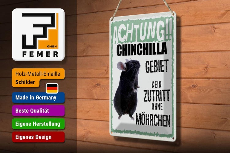 Blechschild Spruch 20x30cm Tiere Achtung Chinchilla Gebiet