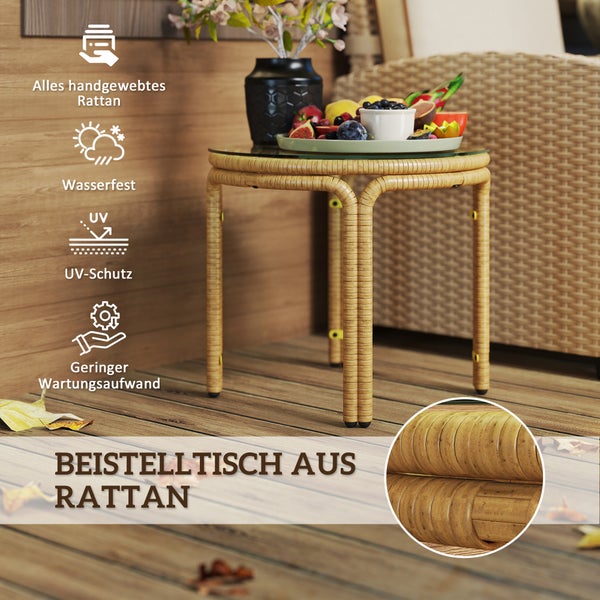 Beistelltisch aus Rattan mit Glasplatte für den Außenbereich