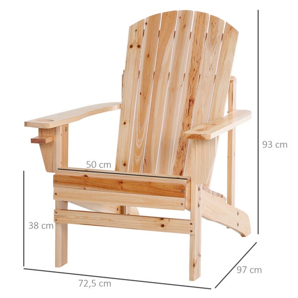 Outsunny Adirondack-Gartenstuhl mit Becherhalter Gartenliege Balkonstuhl Massivholz Natur 72,5 x 97 x 93 cm