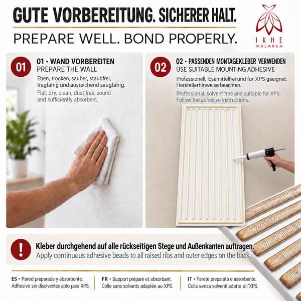 Anleitung zur Wandvorbereitung und Verwendung von Montagekleber für XPS Platten von Ikhe Malarka.