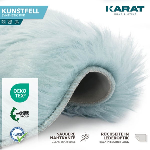 Karat Kunstfell mit Rückseite in Lederoptik, sauberer Nahtkante, OEKO-TEX zertifiziert und REACH konform.