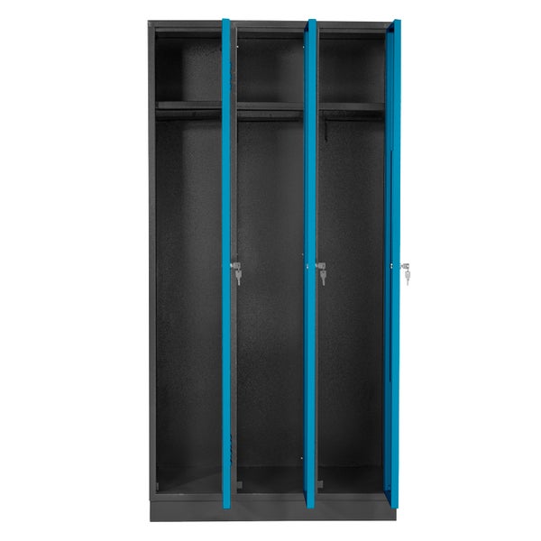 PROREGAL Garderobenschrank Ermine mit 3 Türen | HxBxT 178x89x50cm | Anthrazitgrau/Lichtblau | Spind, Aufbewahrungsspind, Arbeitsschrank