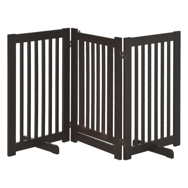 PawHut Absperrgitter Holz Freistehendes Schutzgitter für Hunde Türschutzgitter Verstellbares Hundegitter Treppengitter mit Füßen klappbares Kamingitter für Ofen Dunkelbraun 155 x 1,5 x 76 cm