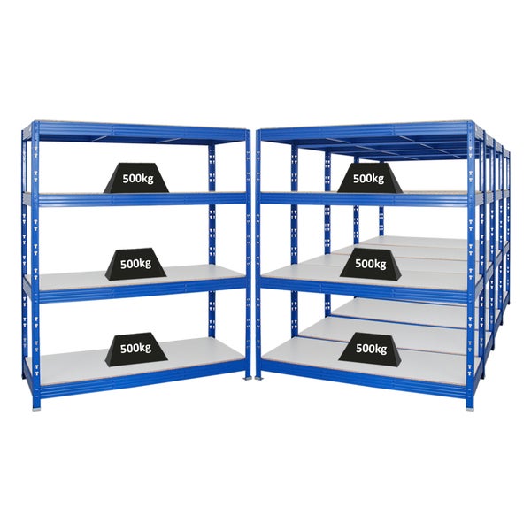 PROREGAL Mega Deal 5x Profi Schwerlastregal Rhino HxBxT 180 x 160 x 60 cm 4 Melamin-Ebenen 16mm Fachlast 500 kg Blau