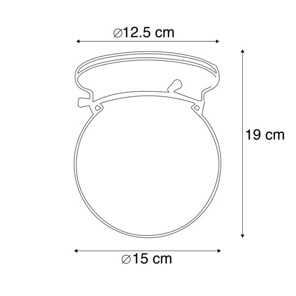 Technische Zeichnung eines Pflanzgefäßes mit den Maßen 12,5 cm Durchmesser oben, 15 cm Durchmesser unten und 19 cm Höhe