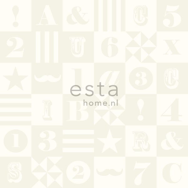 Muster einer Tapete mit Buchstaben, Zahlen und Symbolen