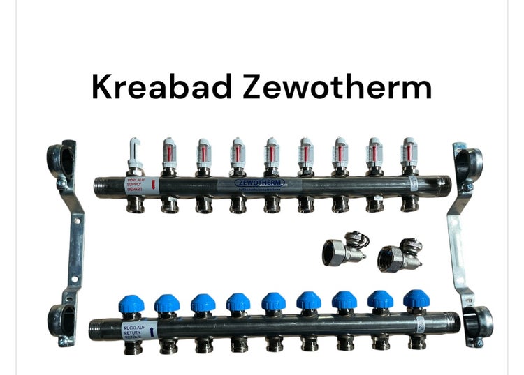 Zewotherm Fußbodenheizung Heizkreisverteiler Edelstahl PREMIUM für 9 HK, mit DFM 11100075