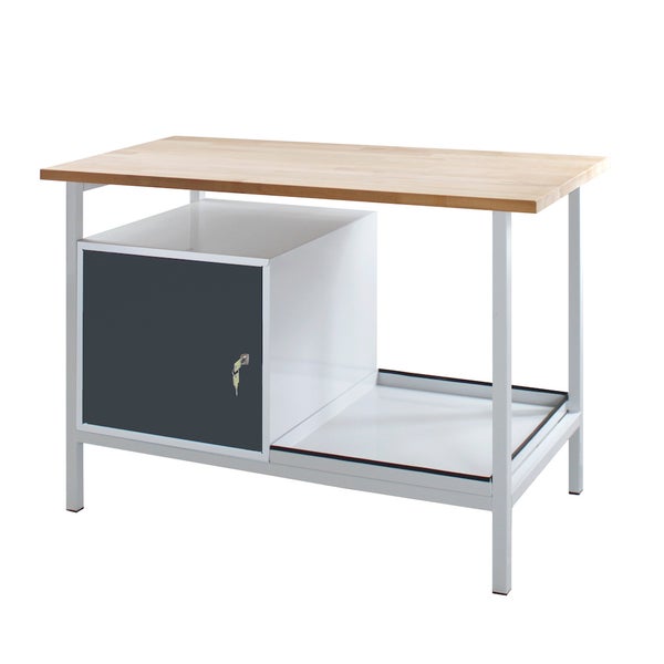 PROREGAL Werkbank Light Rhino mit Ablagefach 1 Tür HxBxT 82,5 x 120 x 60 cm Traglast 300 kg Lichtgrau Anthrazitgrau