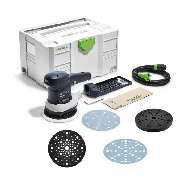 Festool ETS 150/5 EQ-Plus Exzenterschleifer 310 W 150 mm + 250x Schleifscheibe + 2x Protection Pad + Interface Pad + systainer