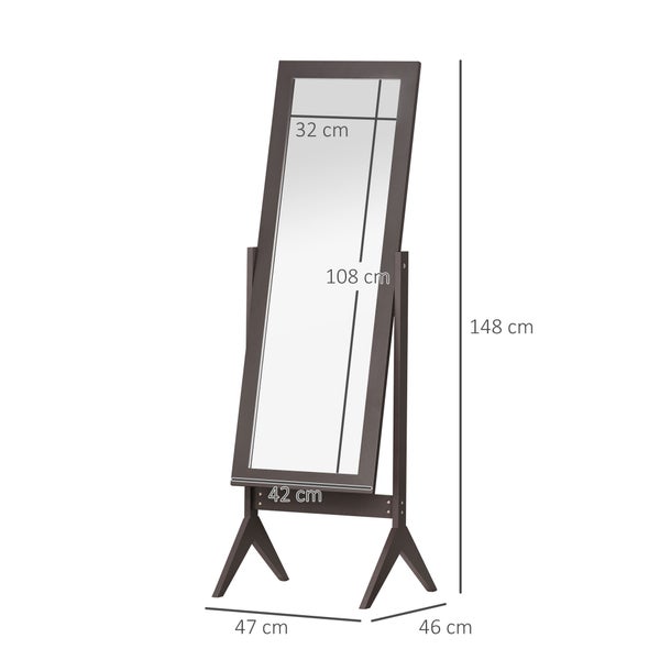 HOMCOM Standspiegel Ganzkörperspiegel Schminkspiegel Erhöhte Füße Pflegeleicht MDF Kaffee 47 x 46 x 148 cm