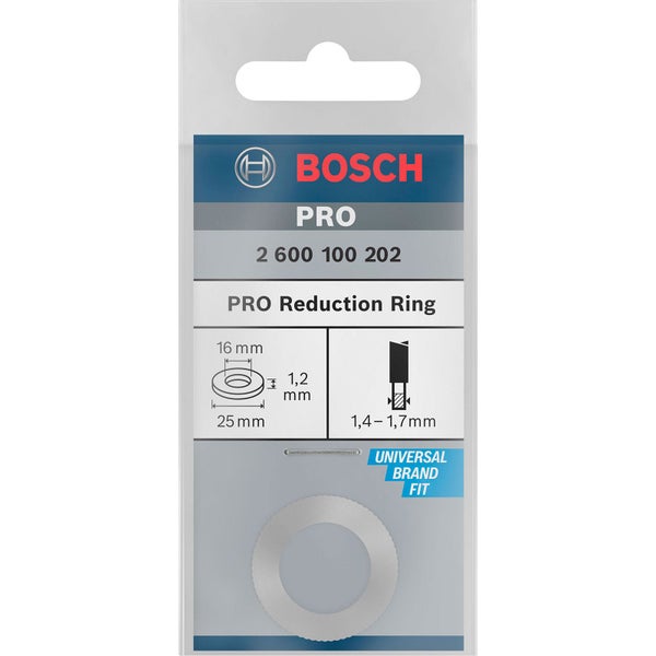 Bosch PRO Reduzierring für Kreissägeblätter, Außendurchmesser 25 Millimeter, Innendurchmesser 16 Millimeter, Stärke 1,2 Millimeter.