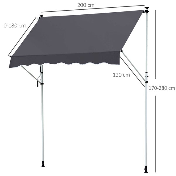 Outsunny, Markise, Klemmmarkise,  2x1,2m, Alu, Grau