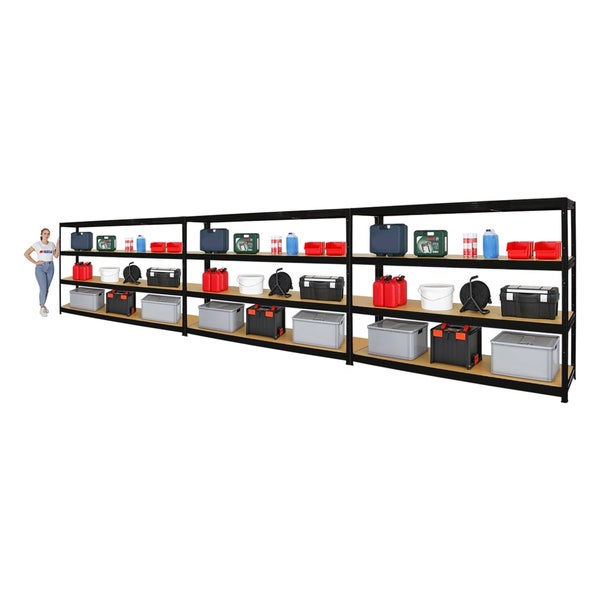 PROREGAL Mega Deal 3er-Sparset Profi-Schwerlastregal Dino HxBxT 180x240x60cm Fachlast 450kg Schwarz, Kellerregal, Steckregal, Garagenregal, Lagerregal