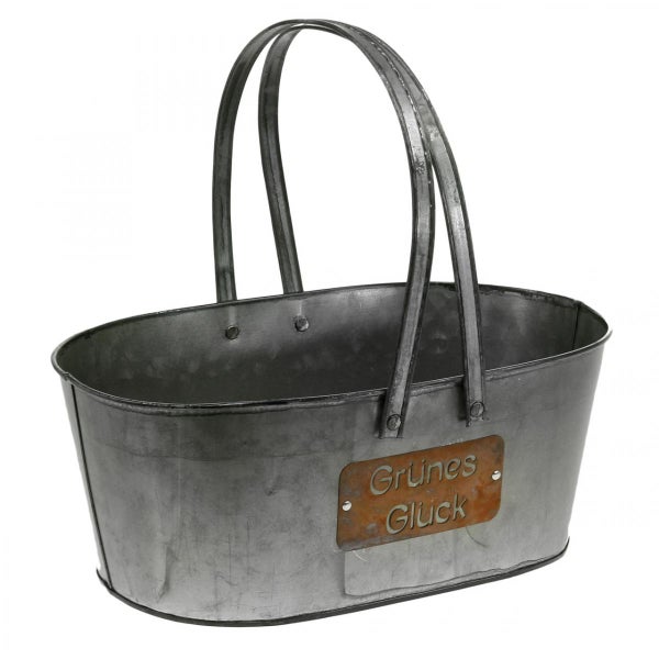 Dekokorb aus Metall mit der Aufschrift Grünes Glück