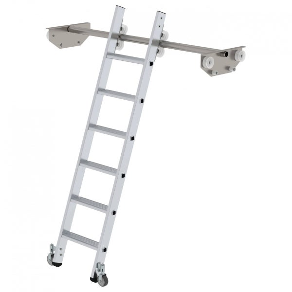 Ausziehleiter aus Metall mit Rollen und Befestigung