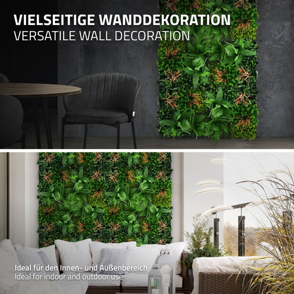 Künstliche vertikale Pflanzenwand als Wanddekoration für den Innen und Außenbereich in einer modernen Wohnumgebung.